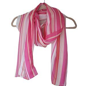 Calvin Klein Striped White Pink Chiffon Long Scarf